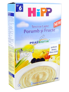 HIPP Terci organic cu lapte - Porumb si fructe (6 luni) 250 g /2953/
